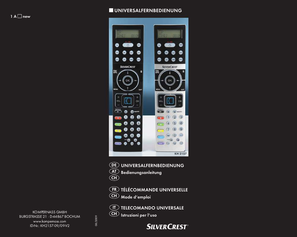 Notice SILVERCREST KH 2157 UNIVERSAL REMOTE CONTROL Trouver une